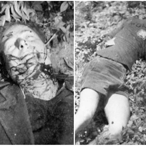 Těla brutálně umučených a popravených povstalců v Jelením příkopu.